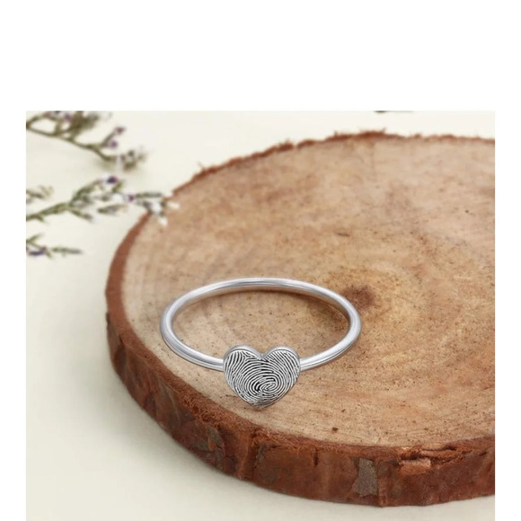 NEW Women’s Dainty 925 Sterling Silver Fingerprint Heart‎ Ring, Adjustable - Picture 3 of 11